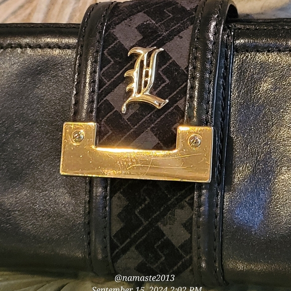 L.A.M.B. Gwen Stefani Leather Wallet Velour Center Stripe Designer Luxury #44 - Picture 4 of 17